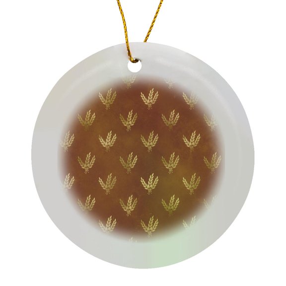 3drose, Chic Brown and Image of Gold Wheat Pattern, Circle Porcelain Ornament