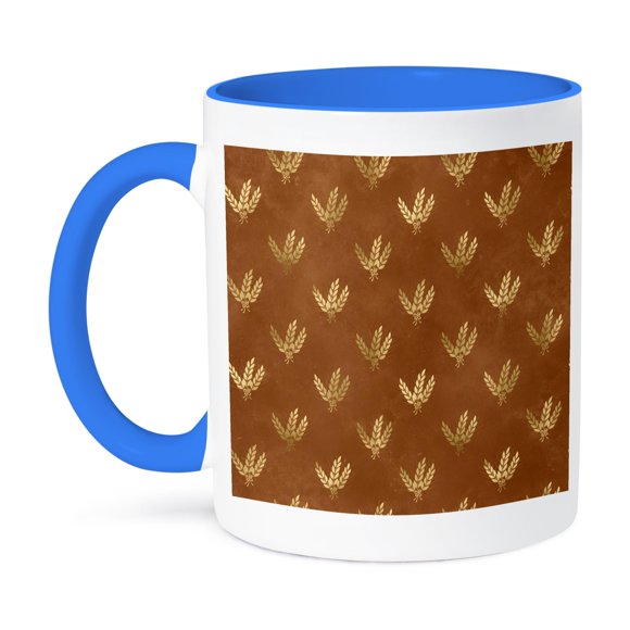 3dRose, Chic Brown and Image Of Gold Wheat Pattern, 11oz Two-Tone Blue Mug