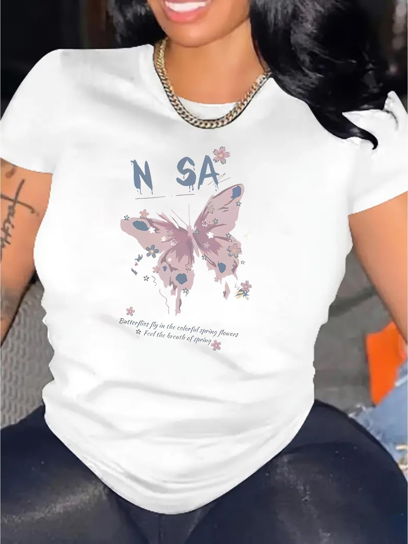 Striped Butterfly Print Women's Golf Shirts