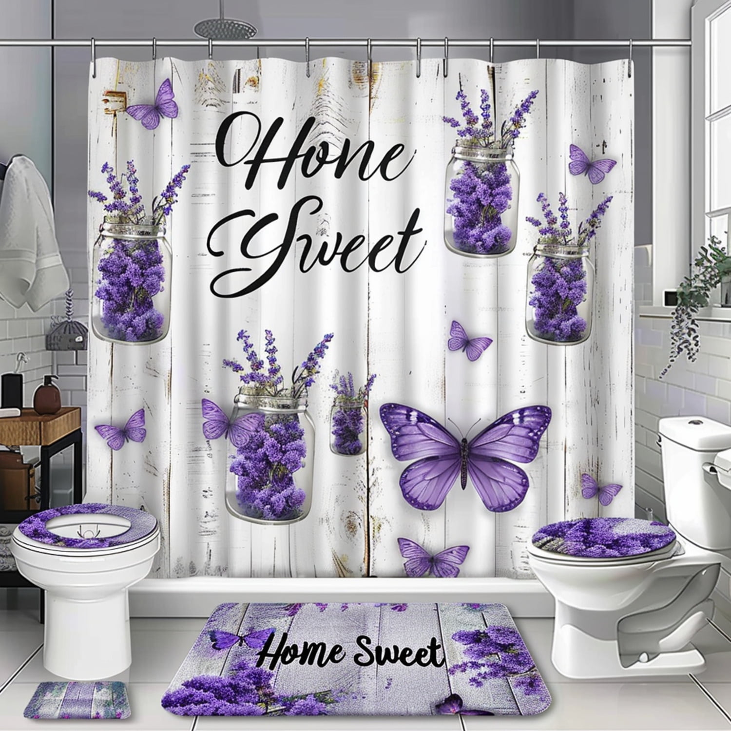 Chic Butterfly and Lavender Bathroom Set Elegant Home Decor with Floral