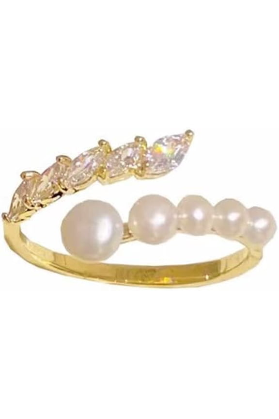 Chic CZ Pearl Statement Ring for Women Double Layers Stacking Rings Adjustable Open Finger Band Promise Engagement Rings Bands Dainty Jewelry