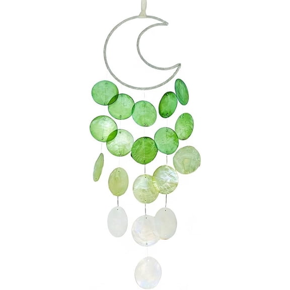 Chic Capiz Shell Wind Chime, Beach Wind Chimes for Outside, House Decoration for Courtyard, Window, Porch, Gifts for Women (Green)