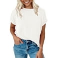 thumbnail image 1 of Chic Casual Short Sleeve Round Neck Tee - Textured White Top - [ZhiHiMeRi] | (US 8-10)M, 1 of 12