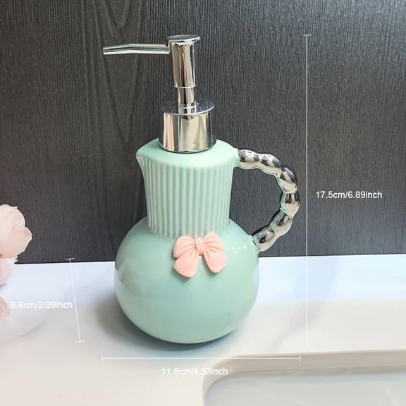 Chic Ceramic Soap Dispenser with Pink Bow - Elegant Bathroom Accessory for Liquid Soap, Shower Gel, and Shampoo