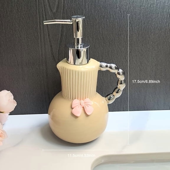 Chic Ceramic Soap Dispenser with Pink Bow - Elegant Bathroom Accessory for Liquid Soap, Shower Gel, and Shampoo