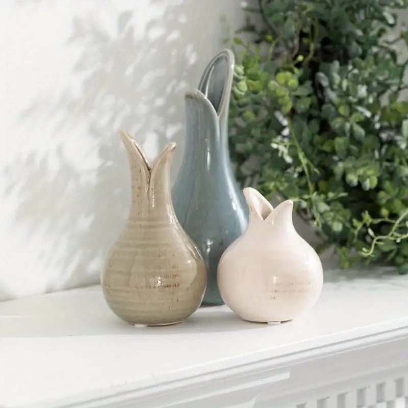 Chic Ceramic Vase Set of 3 - Multicolor, Modern Farmhouse Decor, Versatile Home Accent Pieces for Centerpieces & Tabletops, Durable & Elegant Floral Arrangements