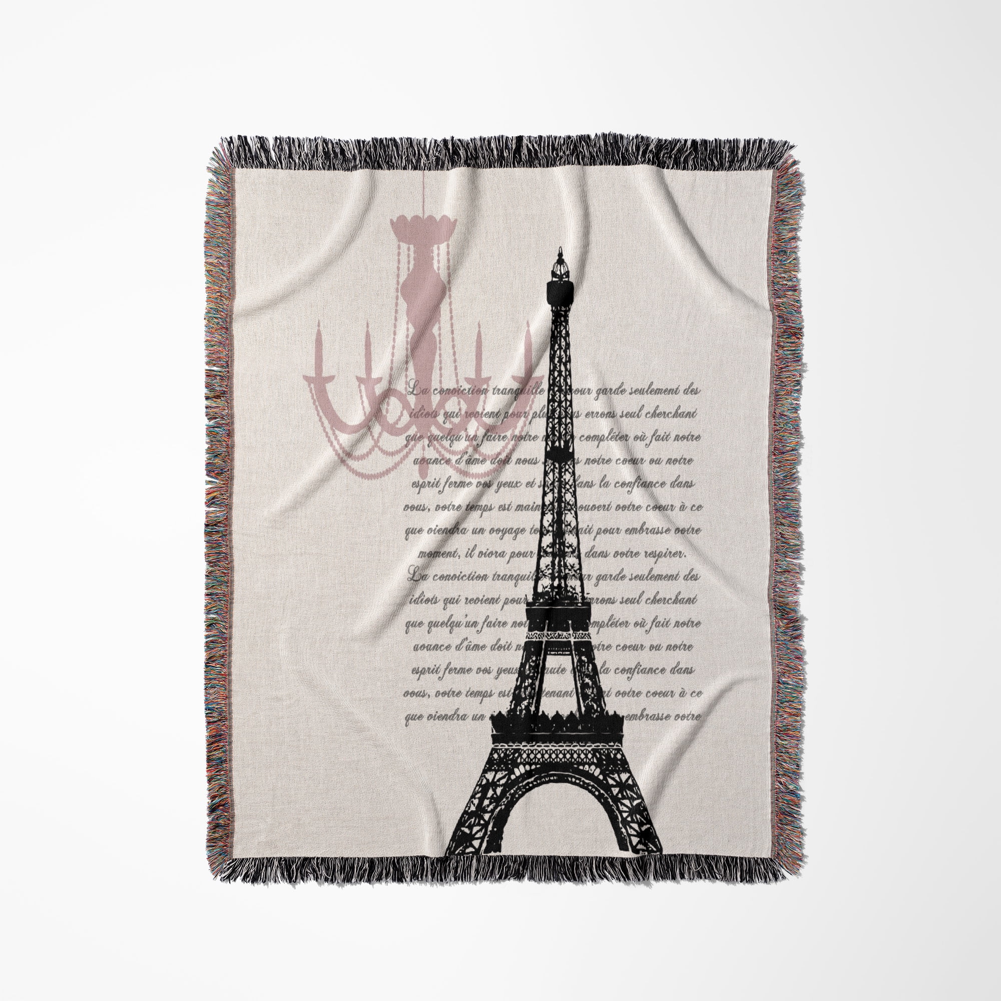 Chic Chandelier And Eiffel Tower With Script, Woven Blanket