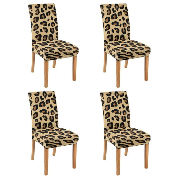 Chic Cheetah Dining Chair Covers Set of 4 Abstract Animal Texture Design Washable Polyester Stretch Slipcovers Removable Protector for Aesthetic Kitchen