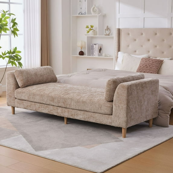 Chic Chenille Floral Print Chaise Lounge with Rubberwood Legs and Comfort Foam Cushion 83.1 Inch Stylish Addition for Any Apartment