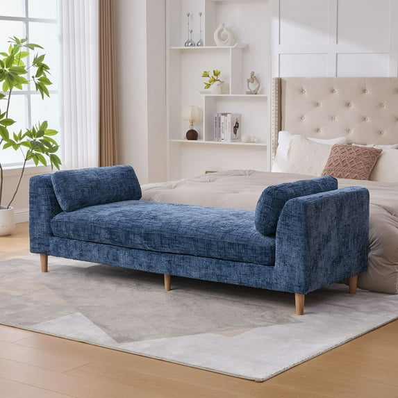 Chic Chenille Floral Print Chaise Lounge with Rubberwood Legs and Comfort Foam Cushion 83.1 Inch Stylish Addition for Any Apartment