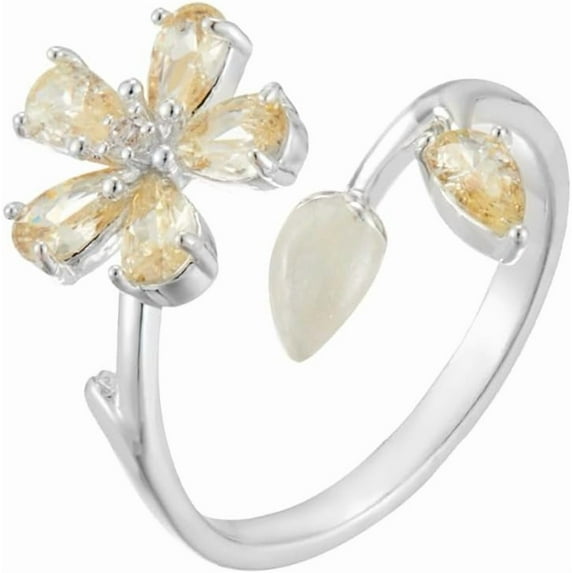 Chic Cherry Blossom Flower Ring for Women Pink Crystal CZ Floral Statement Rings Flower Leaf Wrap Finger Ring Adjustable Open Band Rings