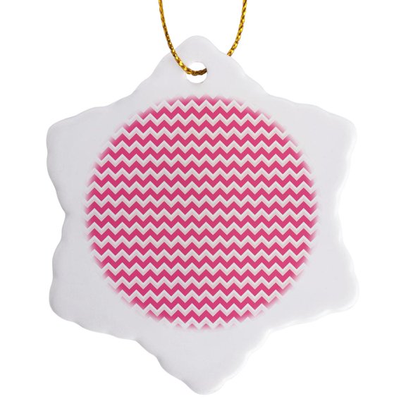 3drose, Chic Chevron Pink and White Zigzag Girly Art, 3 inch Snowflake Porcelain Ornament