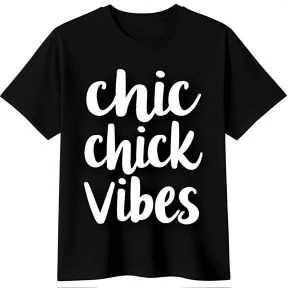 Chic Chick Vibes Black Neck T-Shirt Stylish Cursive Graphic Design
