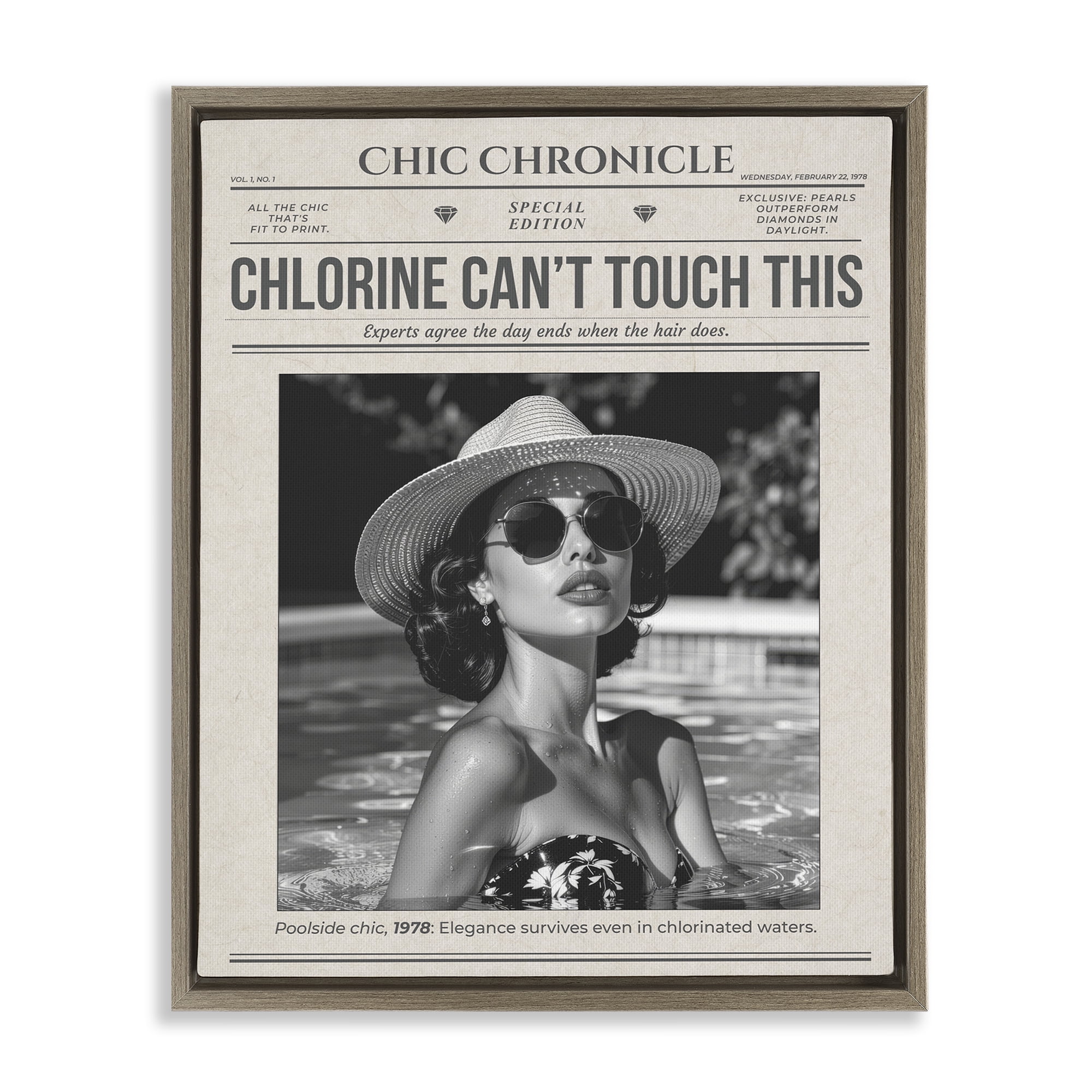 Chic Chronical Vintage Magazine Brown Framed Floater Canvas Wall Art, design by A Barefoot Stylist