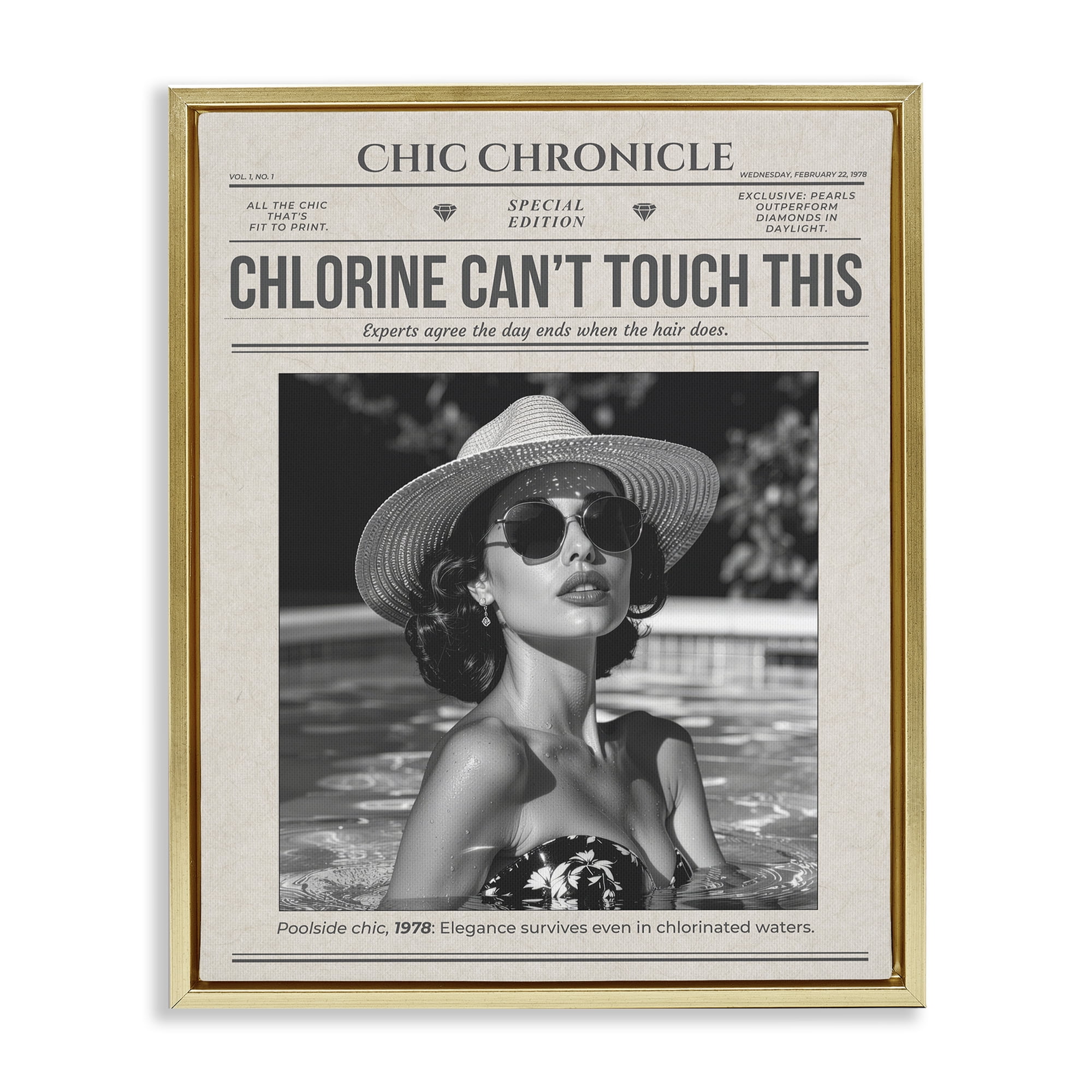 Chic Chronical Vintage Magazine Gold Framed Floater Canvas Wall Art, design by A Barefoot Stylist