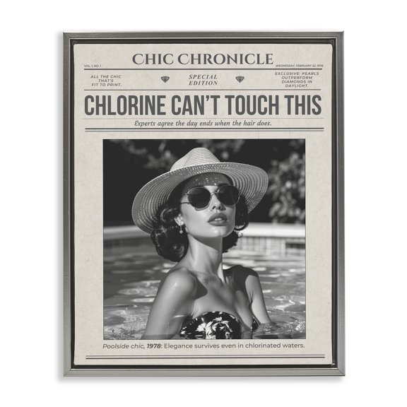 Chic Chronical Vintage Magazine Gray Framed Floater Canvas Wall Art, design by A Barefoot Stylist