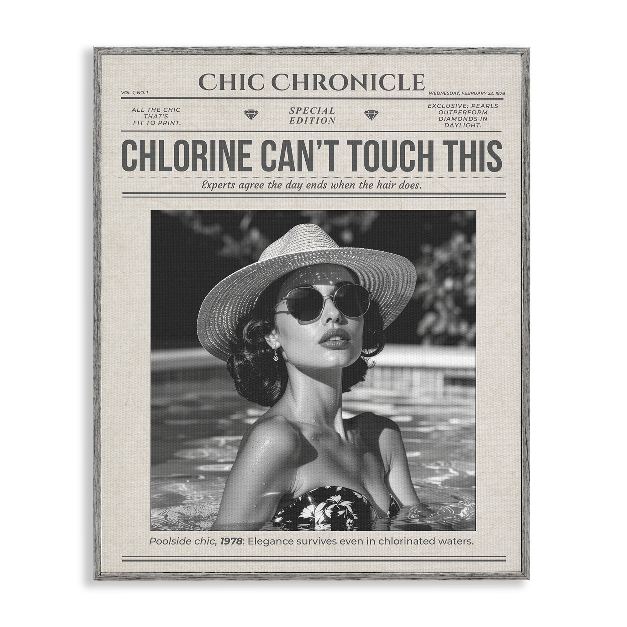 Chic Chronical Vintage Magazine Gray Framed Giclee Art, design by A Barefoot Stylist
