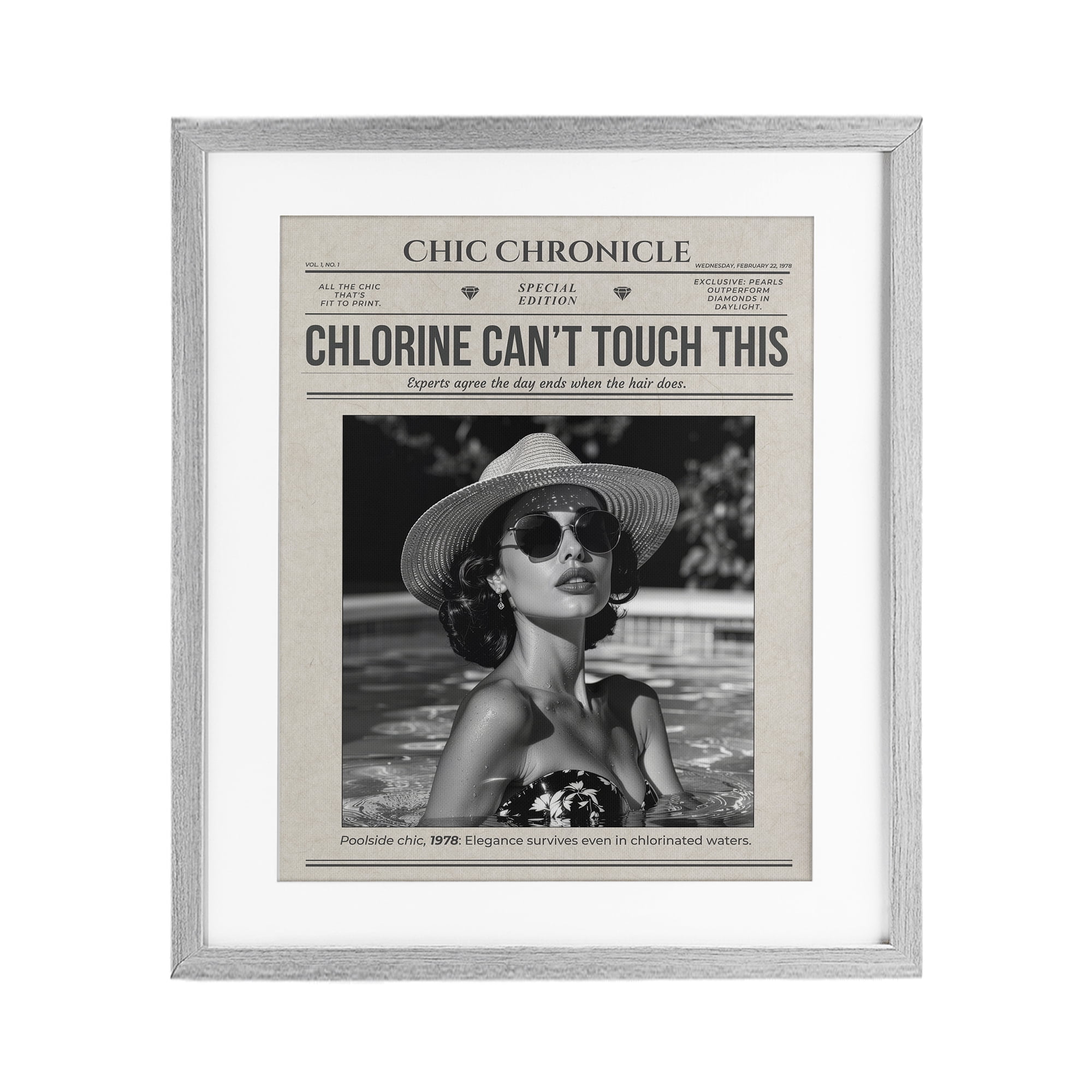 Chic Chronical Vintage Magazine Gray Framed Print Under Glass, design by A Barefoot Stylist