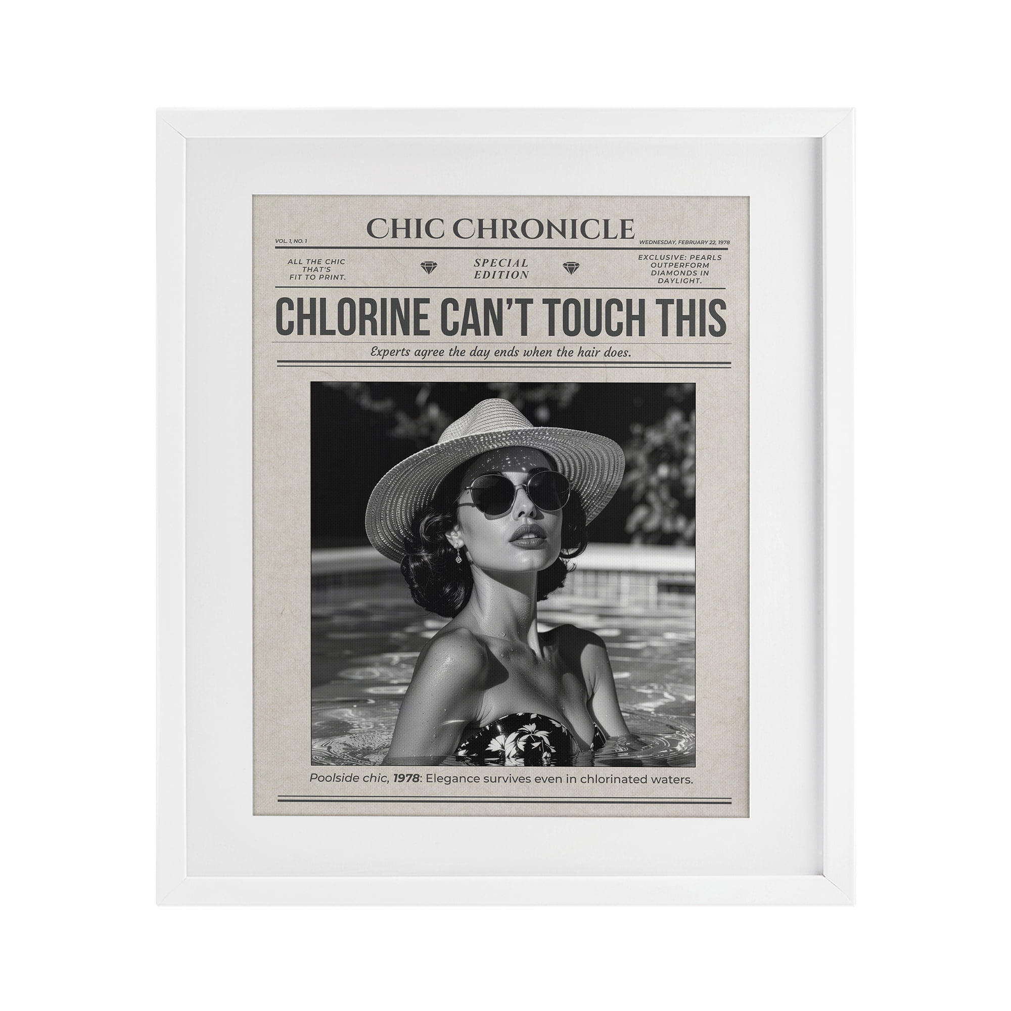 Chic Chronical Vintage Magazine White Framed Print Under Glass, design by A Barefoot Stylist