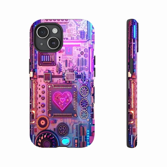 Chic Circuit Heart Neon Phone Case for iPhone 11/12/13/14/15/16 (Pro Max/Plus) - Tech-Savvy Trendsetters' Fashion Choice with Durable Shockproof Design