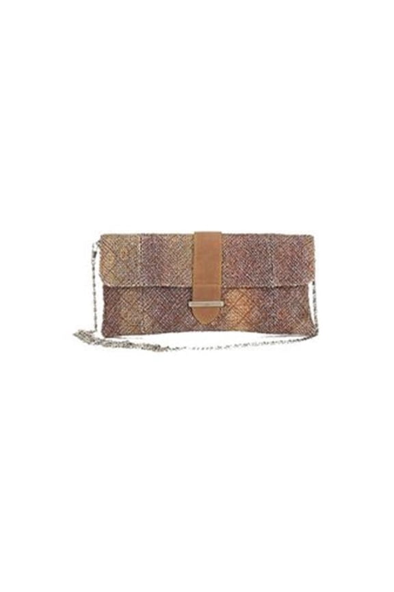 Chic Claret Tweed Chain Strap Clutch Style Womens Handbag