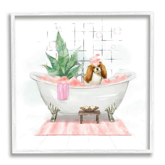 Chic Cocker Spaniel Puppy in Pink Bubble Bath Animals & Insects Framed Art Print Wall Art, 17x17