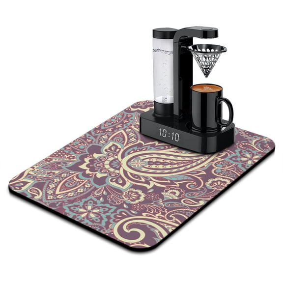 Chic Coffee Bar Mat - Aesthetic Paisley Design Absorbent Pad for Espresso Machine - 4-Layer Protection