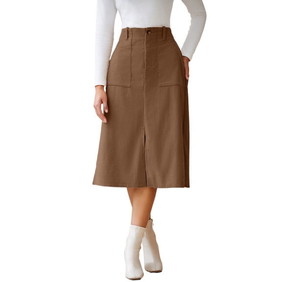 Chic Coffee Front Slit Midi Skirt for Women – Versatile High Waist Style for Everyday Life [ZhiHiMeRi] | M