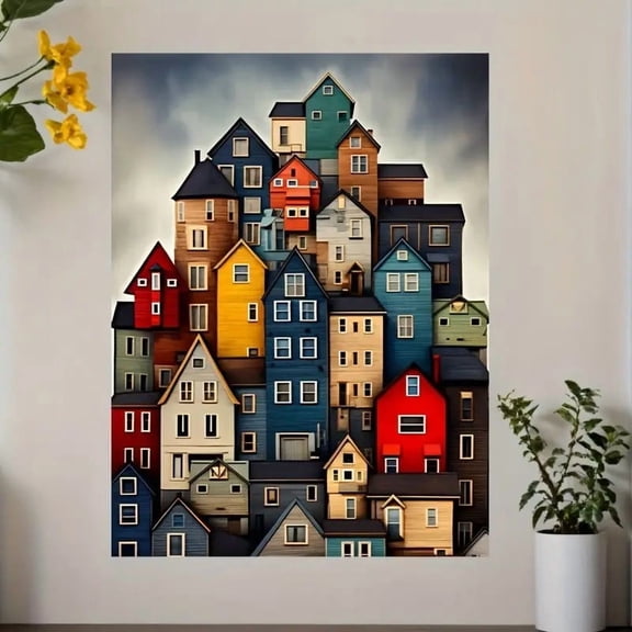 Chic Colorful House Canvas Art Print in 12x16 Inches for Home Decor