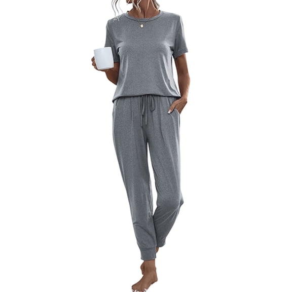 Aria Romance Women's Short Sleeve Lounge Set - Comfortable Top & Trousers Pajama Set S-2XL