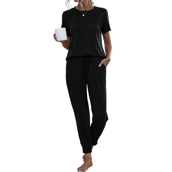 Aria Romance Women's Short Sleeve Lounge Set - Comfortable Top & Trousers Pajama Set S-2XL