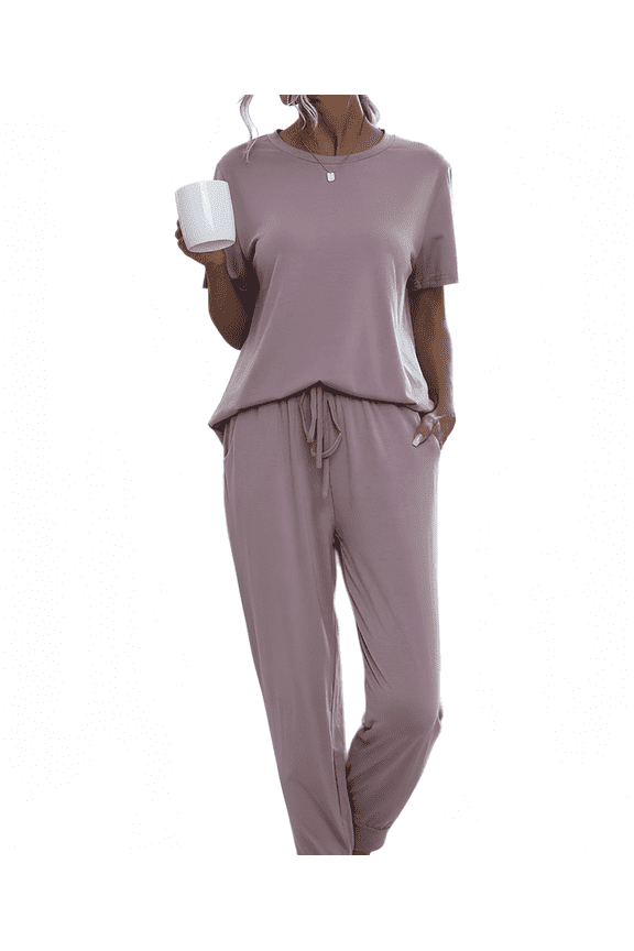 Women's Short Sleeve Lounge Set - Comfortable Top & Trousers Pajama Set S-2XL