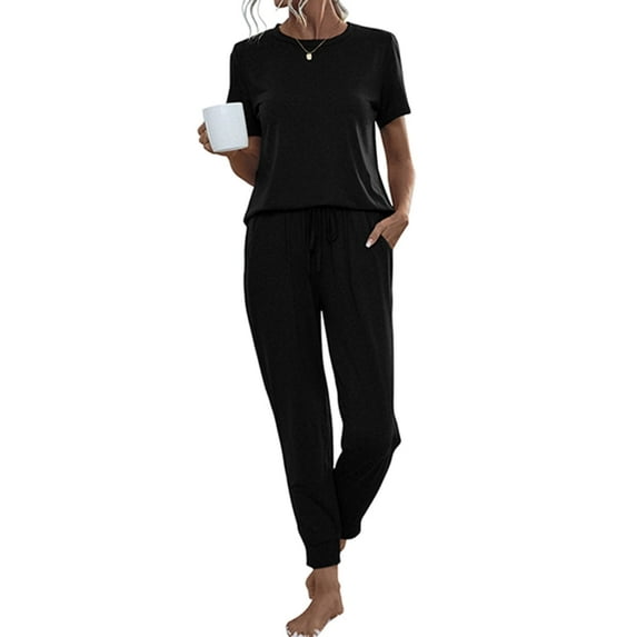 Aria Romance Women's Short Sleeve Lounge Set - Comfortable Top & Trousers Pajama Set S-2XL