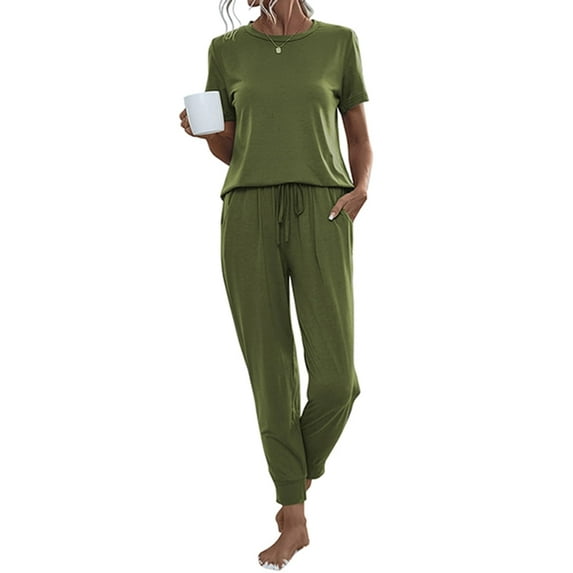 Aria Romance Women's Short Sleeve Lounge Set - Comfortable Top & Trousers Pajama Set S-2XL