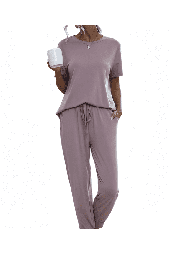 Women's Short Sleeve Lounge Set - Comfortable Top & Trousers Pajama Set S-2XL