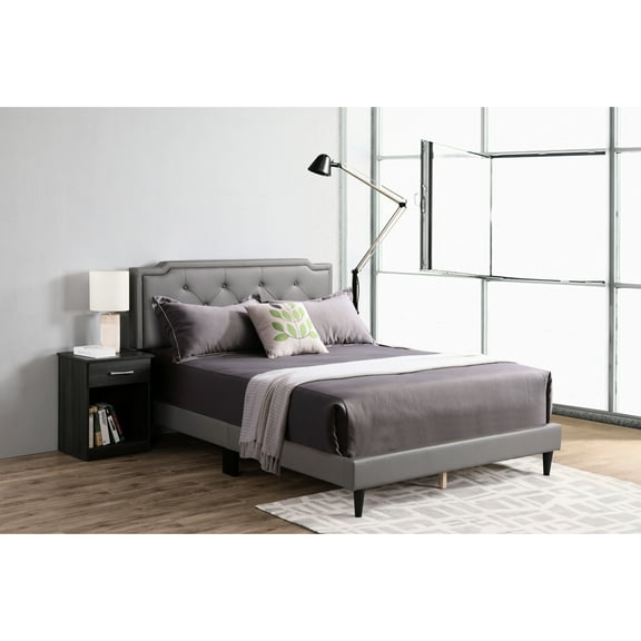Chic Comfortable Grey Queen Sized Bed For Bedroom Comfort In
