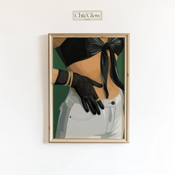 Chic Confidence Wall Art – Modern Fashion Decor, Black Lace Glove & Minimalist Style Paint, Unframed Poster Size 8x12