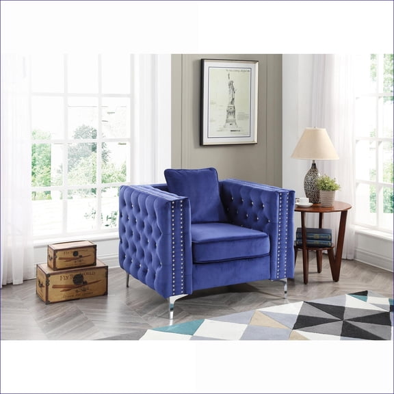 Chic Contemporary Navy Blue Upholstered Accent Chair, Single Chair Seating for Living Room, Bedroom, Adults