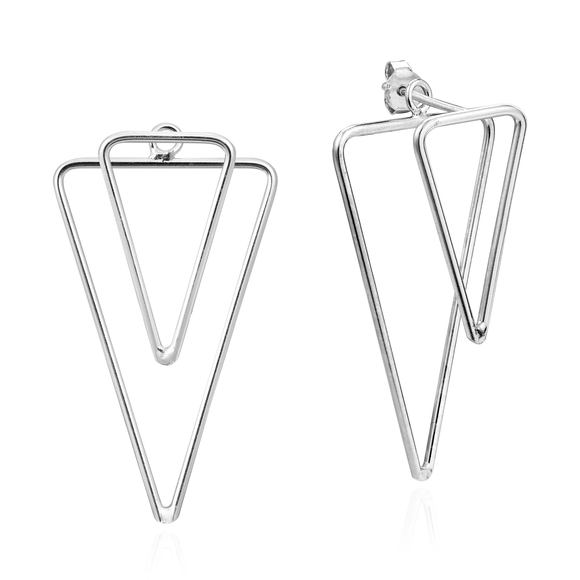 Chic Convertible 2 in 1 Overlapping Triangle Front Back Sterling Silver Earrings