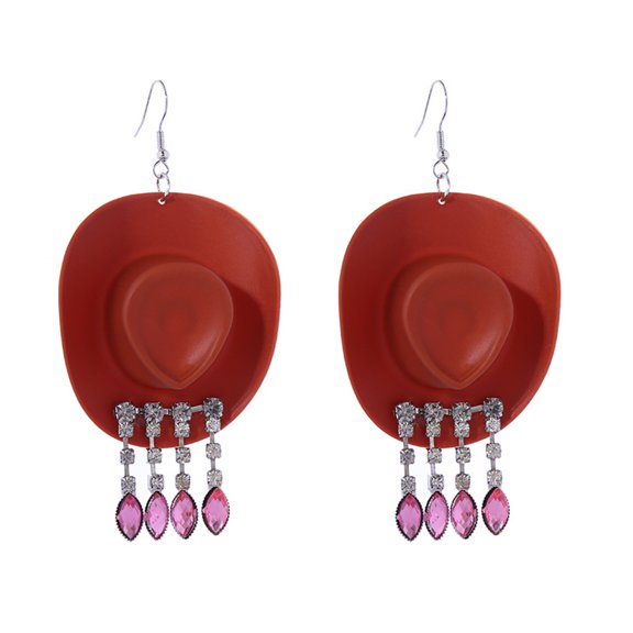 Chic Cowgirl Disco Earrings with Cowboy Hat Rhinestone Fringe Pendant Dangle Earring Unique Jewelry Hip Hop Hook Earring