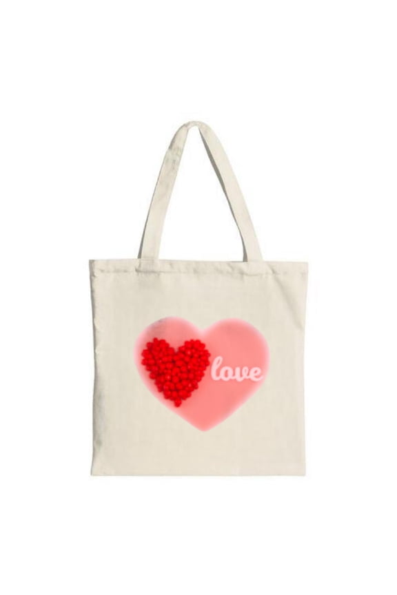 Chic Cream Tote Bag with Vibrant Pink & Red Heart Design Perfect for Shopping Travel & Parties - Stylish & Reusable
