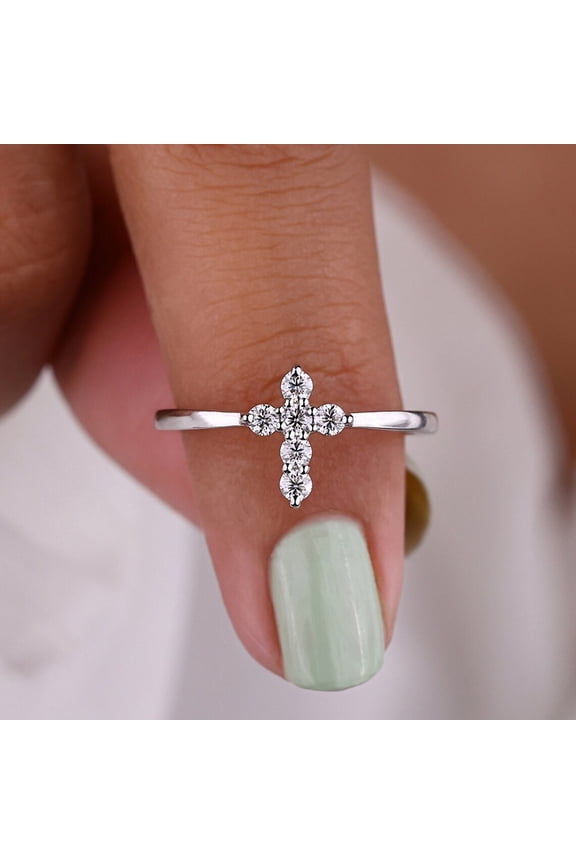 New Chic Cross Rings with Cubic Zirconia Silver Color Trendy Women Accessories Simple Stylish Wedding Rings Statement Jewelry