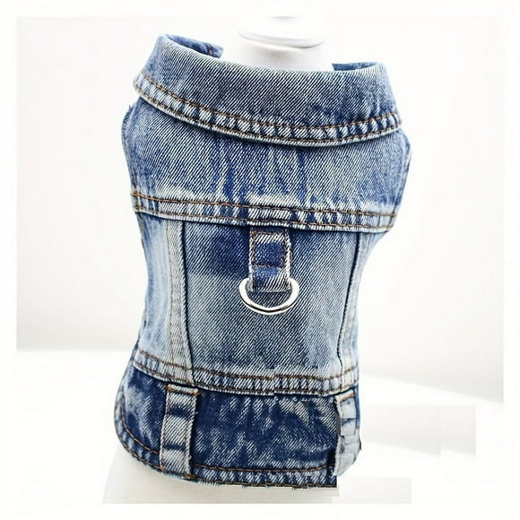 Chic Denim Dog Vest with Leash Attachment - Breathable Pet Apparel for Small Breeds, Machine Washable - Perfect for All Seasons