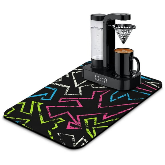 Chic Dish Drying Pad Premium Diatom Mud Coffee Mat with Stain-Hiding Surface Super Absorbent & Quick Dry Kitchen Counter Mat Featuring Colorful Abstract and Pop Art Patterns Durable Non-Slip Coffee Ba