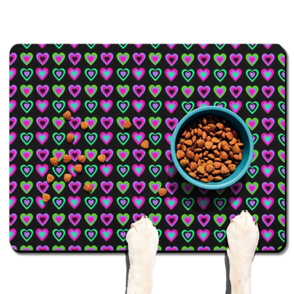 Chic Dog Food Mat with Retro and Vintage Colorful Abstract Patterns – Non-Slip, Absorbent, Durable Pet Feeding Mat for Cats and Dogs, Easy to Clean