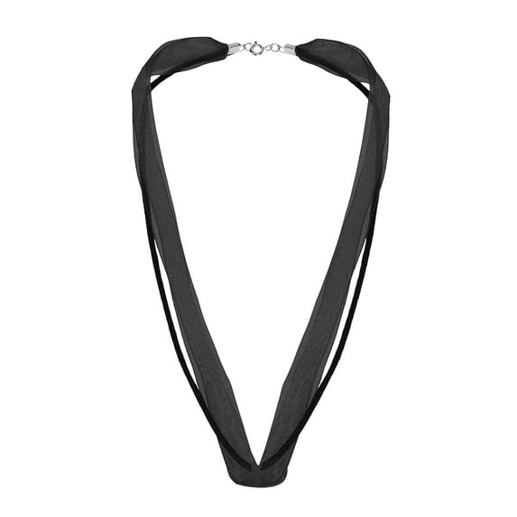 Chic Double Black Ribbon & Chord Choker Necklace with Sterling Silver Clasp