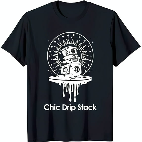 Chic Drip Stack Black T-Shirt Stylish Graphic Design with Dripping Boxes