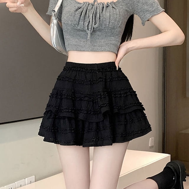 Chic Elastic Waist Mini Skirts Women With Liner French Style Folds