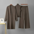 thumbnail image 1 of Chic European And American Style Solid Color Three-Piece Women'S Set With Shawl Cardigan, V-Neck Knit Top, And Wide Leg Trousers. Perfect For Casual Wear, 1 of 10