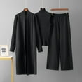 thumbnail image 1 of Chic European And American Style Solid Color Three-Piece Women'S Set With Shawl Cardigan, V-Neck Knit Top, And Wide Leg Trousers. Perfect For Casual Wear, 1 of 10